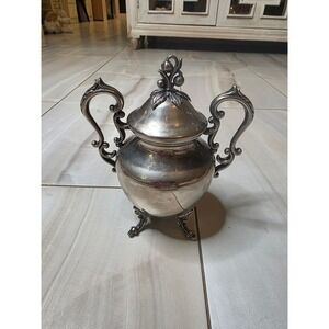 Vintage Silver on Copper Footed Sugar Bowl with Lid ISC Crown Hallmark Ornate